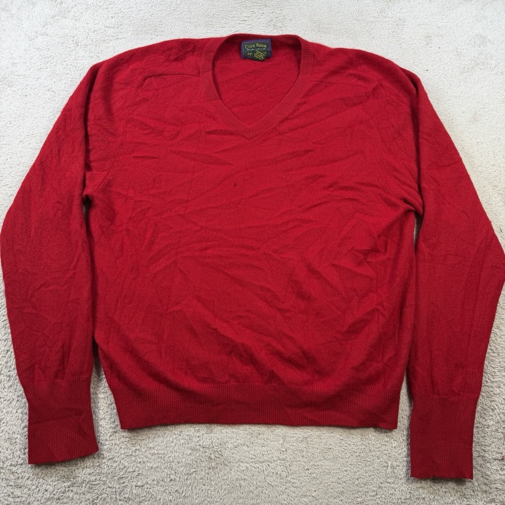 Club Room Sweater Mens Large Red 100% Cashmere V-Neck 2 Ply Pullover Soft